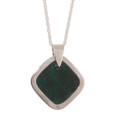 Chrysocolla pendant necklace, 'Green Space' - Modern Sterling Silver and Chrysocolla Necklace