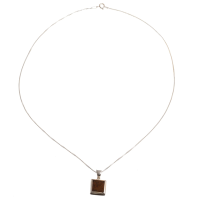 Mahogany obsidian pendant necklace, 'Beautiful Brown' - Mahogany Obsidian and Sterling Silver Pendant Necklace