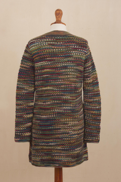 Alpaca blend cardigan sweater, 'Rainbow Fiesta' - Alpaca Wool Blend Long Cardigan Sweater with Buttons