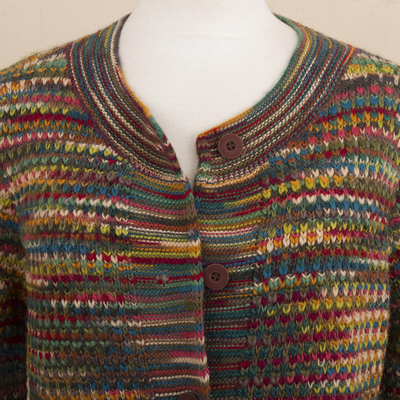 Alpaca blend cardigan sweater, 'Rainbow Fiesta' - Alpaca Wool Blend Long Cardigan Sweater with Buttons