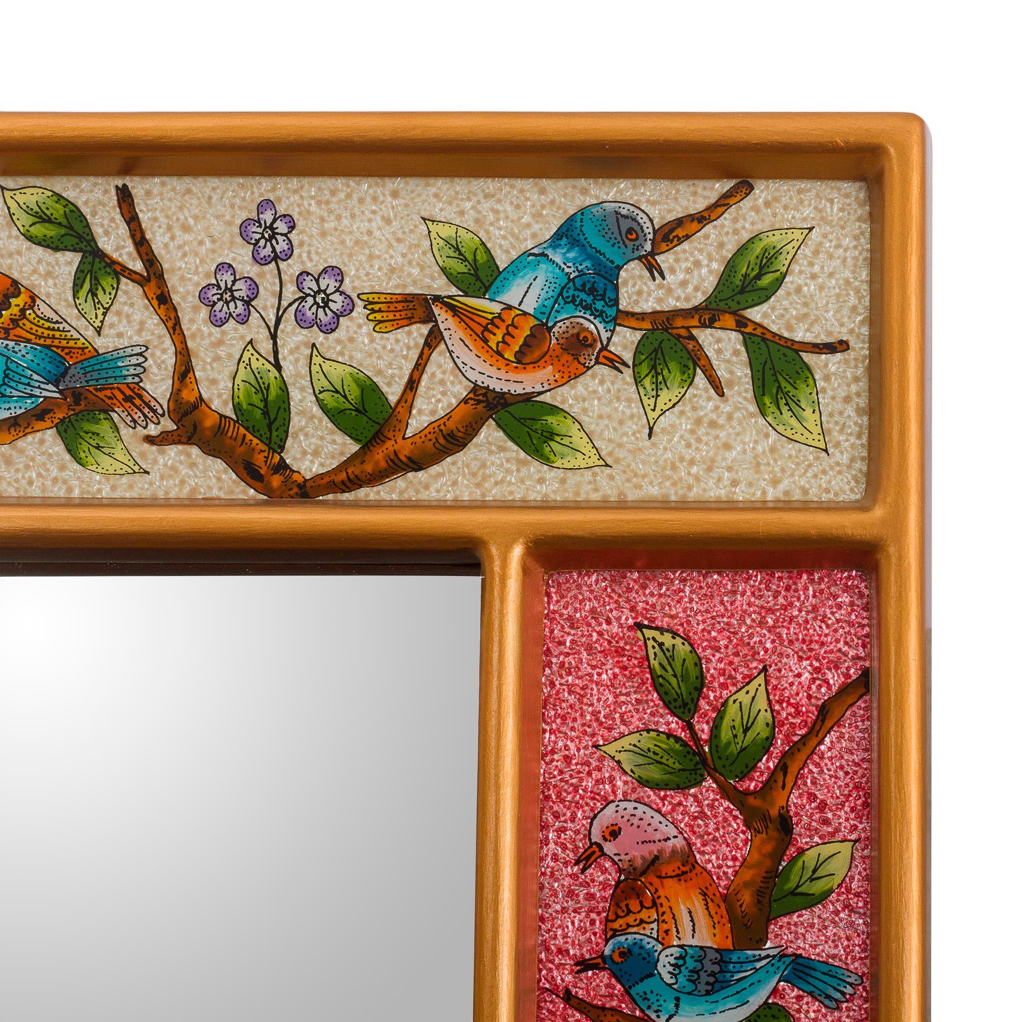Floral and Bird Themed Wall Mirror Lovely Garden NOVICA
