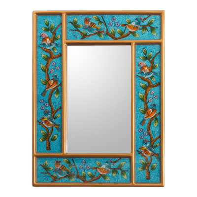 Espejo de pared de cristal pintado al revés - Espejo de pared de cristal pintado al revés turquesa