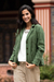 Cotton blazer jacket, 'Andean Fields' - Embroidered Laurel Green Cotton Blazer Jacket from Peru thumbail