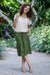 Cotton skirt, 'Andean Fields' - Embroidered Laurel Green Cotton Skirt from Peru (image 2b) thumbail
