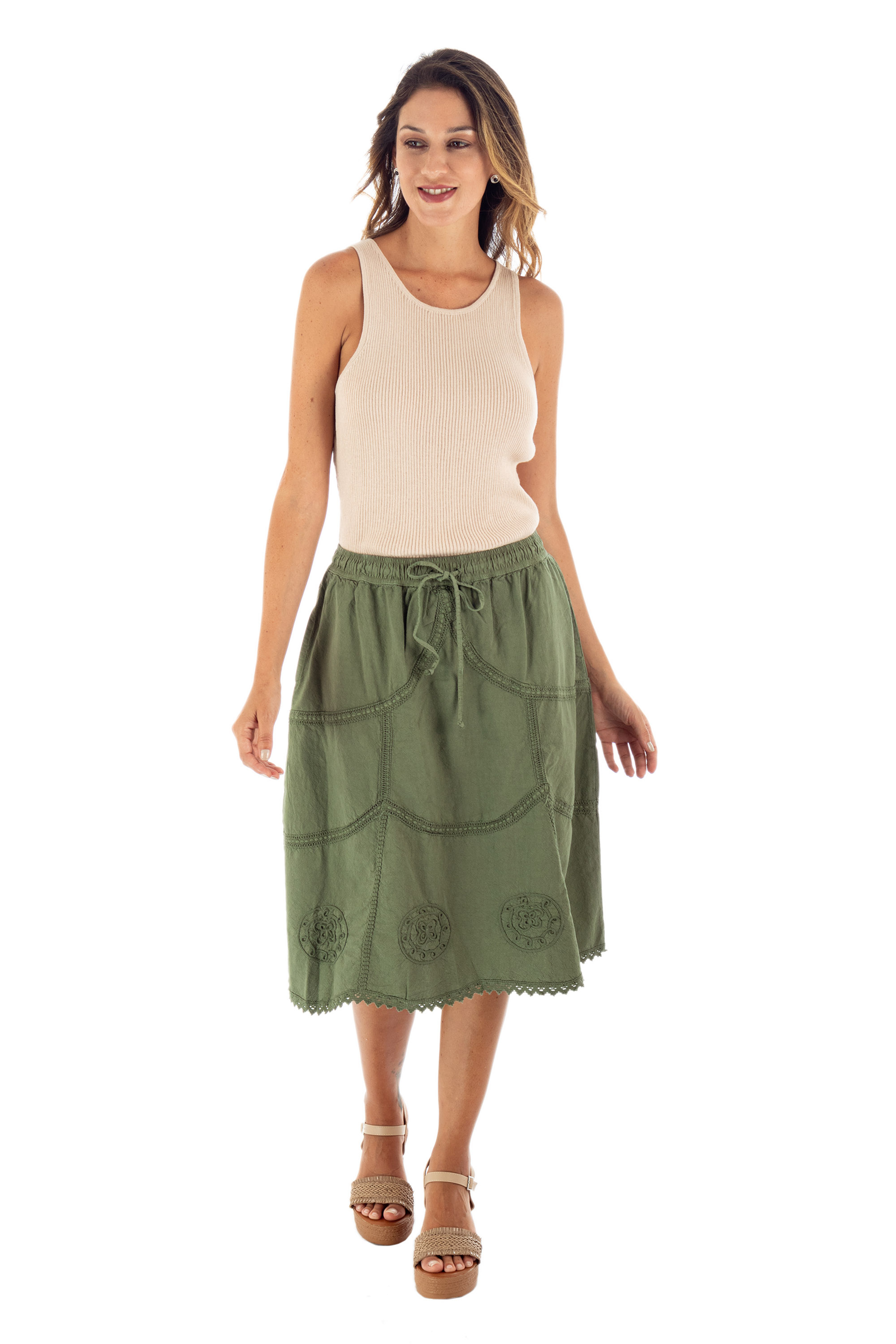 UNICEF Market | Embroidered Laurel Green Cotton Skirt from Peru ...