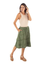 Cotton skirt, 'Andean Fields' - Embroidered Laurel Green Cotton Skirt from Peru