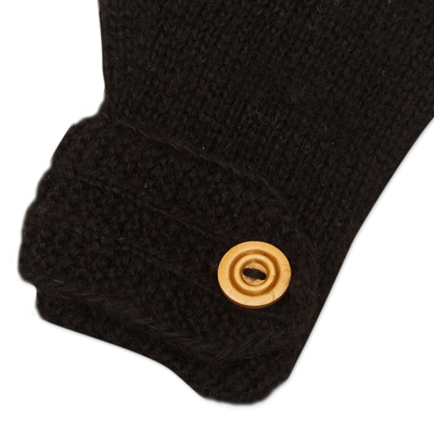 100% alpaca gloves, 'Winter Nights' - Black 100% Alpaca Gloves from Peru