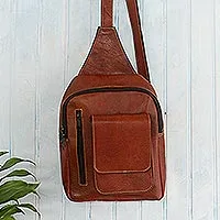 Leather shoulder bag, 'Adventures in Cusco' - Burnt Sienna Leather Shoulder Bag