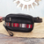 Wool-accented leather waist bag, 'Adventure in Red' - Versatile Black Leather Waist Bag or Wristlet (image 2b) thumbail