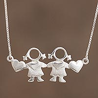 Sterling silver pendant necklace, 'Daughters'