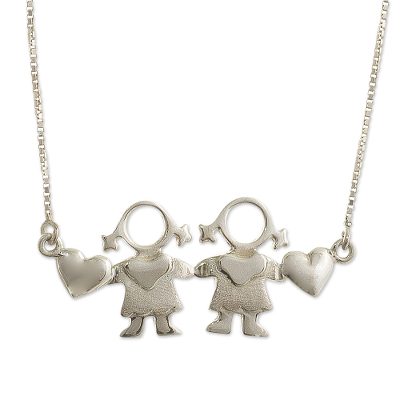 Sterling silver pendant necklace, 'Daughters' - Daughters Sterling Silver Pendant Necklace from Peru