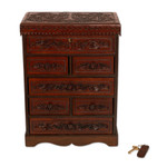 Leather and wood jewelry chest, 'Colonial Flowers' - Hand Crafted Leather Jewelry Chest
