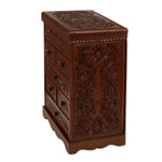 Leather and wood jewelry chest, 'Colonial Flowers' - Hand Crafted Leather Jewelry Chest