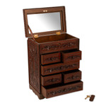 Leather and wood jewelry chest, 'Colonial Flowers' - Hand Crafted Leather Jewelry Chest