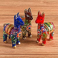 Ceramic figurines, 'Colors of the Andes' (set of 3) - Hand Crafted Small Ceramic Llamas (Set of 3)