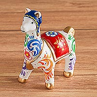 Ceramic figurine, 'Chullo Llama in White' - Multicolored Llama Ceramic Figurine