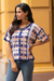 Cotton blend knit top, 'Melon Spring T-Shirt' - Hand Made Cotton Blend Plaid Oversized Top from Peru (image 2b) thumbail