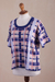 Cotton blend knit top, 'Melon Spring T-Shirt' - Hand Made Cotton Blend Plaid Oversized Top from Peru (image 2d) thumbail