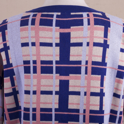 Cotton blend knit top, 'Melon Spring T-Shirt' - Hand Made Cotton Blend Plaid Oversized Top from Peru