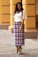 Cotton blend knit maxi skirt, 'Melon Spring' - Hand Made Cotton Blend Knit Plaid Maxi Skirt from Peru