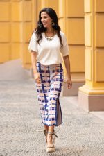 Cotton blend knit maxi skirt, 'Melon Spring' - Hand Made Cotton Blend Knit Plaid Maxi Skirt from Peru