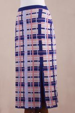 Cotton blend knit maxi skirt, 'Melon Spring' - Hand Made Cotton Blend Knit Plaid Maxi Skirt from Peru
