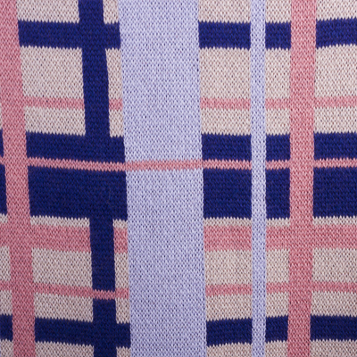 Cotton blend knit maxi skirt, 'Melon Spring' - Hand Made Cotton Blend Knit Plaid Maxi Skirt from Peru