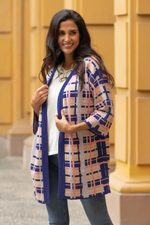 Cotton blend knit kimono, 'Melon Spring' - Hand Made Cotton Blend Plaid Knit Kimono Top from Peru