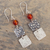Carnelian dangle earrings, 'Square Root' - Textured Sterling and Carnelian Earrings