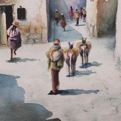 'Poroy, Cusco' - Signed Original Watercolor Painting of Poroy in Cusco