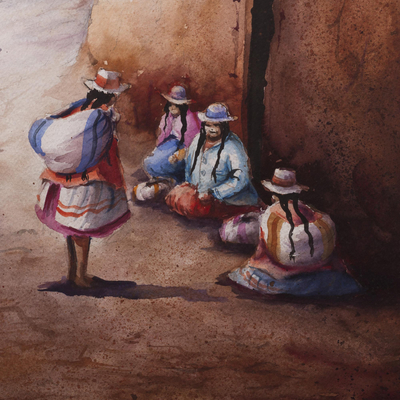 'Landscape in Anta' - Signed Original Watercolor Painting of Anta in Cusco
