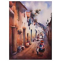 'San Jeronimo' - Original Signed Watercolor Painting of San Jeronimo in Cusco
