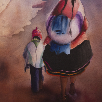 'San Jeronimo' - Original Signed Watercolor Painting of San Jeronimo in Cusco