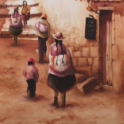'Acos, Cusco' - Original Signed Watercolor Painting of Acos in Cusco