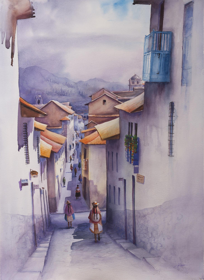 Original Signed Watercolor Painting of San Blas in Cusco