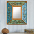 Reverse-painted glass wall mirror, 'Birdsong in Blue and Green' - Floral Reverse-Painted Glass Wall Mirror thumbail