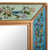 Reverse-painted glass wall mirror, 'Birdsong in Blue and Green' - Floral Reverse-Painted Glass Wall Mirror