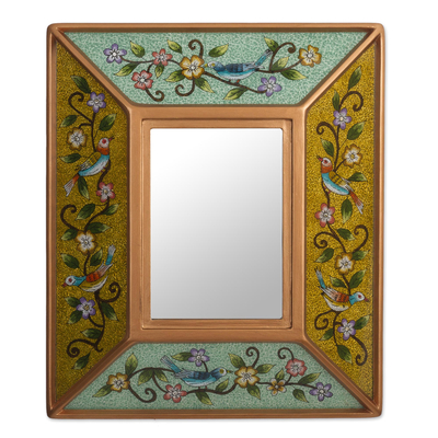 Gold and Green Painted Glass Mirror