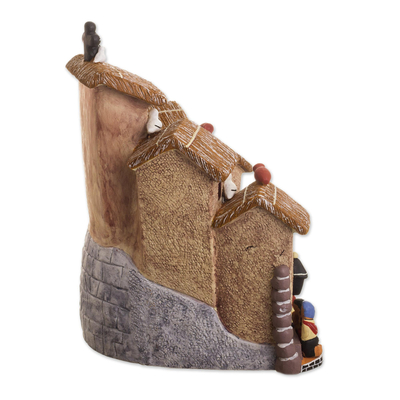 Ceramic figurine, 'Our Andean Town' - Handcrafted Ceramic Art Andean Town Scene Figurine