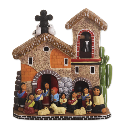 Handcrafted Ceramic Art Andean Church Scene Figurine