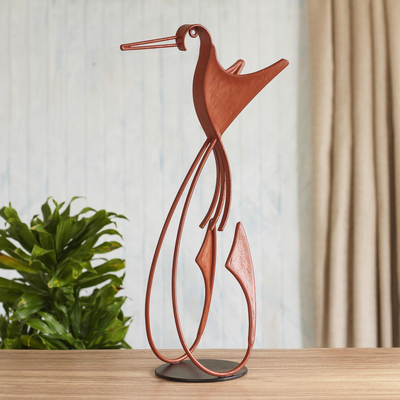 Steel and cotton sculpture, 'Brown Hummingbird' - Artisan Crafted Brown Hummingbird Metal Sculpture