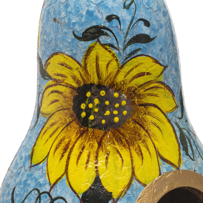 Hand painted gourd birdhouse, 'Sunflower and Sky' - Hand Painted Dried Gourd Birdhouse