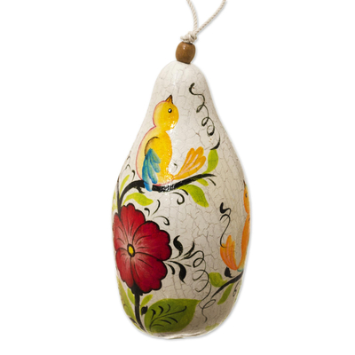 Dried gourd birdhouse, 'Blossoms and Clouds' - Handmade Floral Gourd Birdhouse