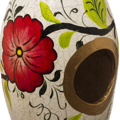 Dried gourd birdhouse, 'Blossoms and Clouds' - Handmade Floral Gourd Birdhouse