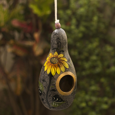 Dried gourd birdhouse, Sunflower and Earth