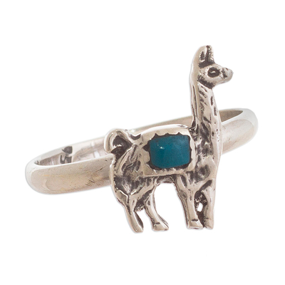 Chrysocolla and Silver Llama Cocktail Ring from Peru