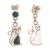 Chrysocolla dangle earrings, 'Andean Cat in Green' - Green Chrysocolla and Silver Cat Dangle Earrings