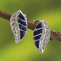 Lapis lazuli button earrings, 'Inca Trails in Blue' - Peruvian Lapis Lazuli and Silver Button Earrings