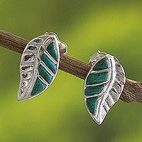 Chrysocolla drop earrings, 'Inca Trails in Green' - Peruvian Chrysocolla and Silver Drop Earrings