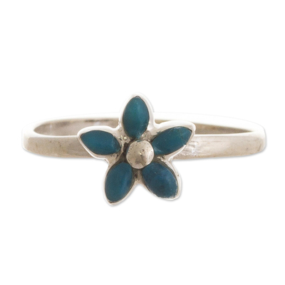 Andean Silver and Chrysocolla Flower Ring